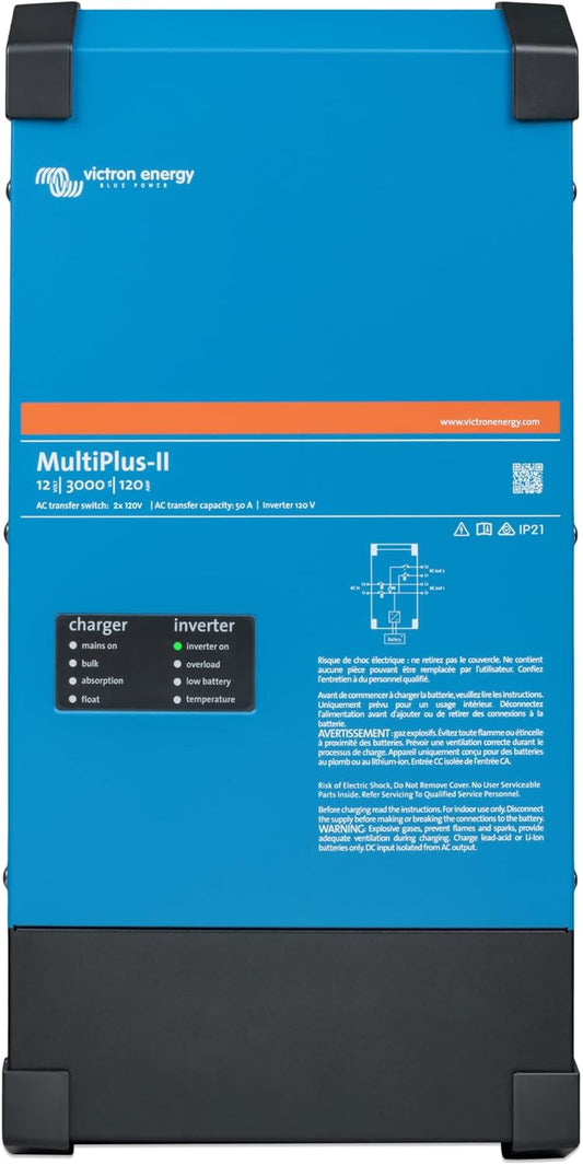 Victron Energy MultiPlus-II 2X Pure Sine Wave Inverter Charger for 120 amp Battery, 120V, 3000VA 12-Volt